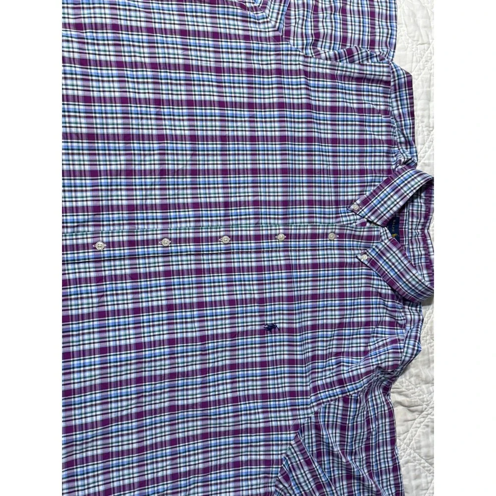 Polo Ralph Lauren Button Down Men 2XB Purple Plaid Performance Long Sleeve Shirt